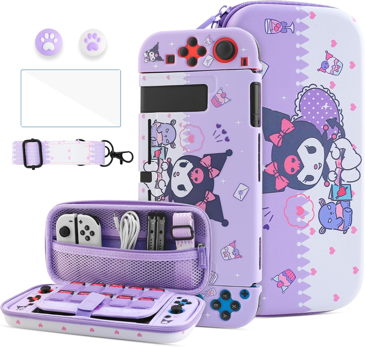 Cute Purple Carrying Case for Nintendo Switch with Bunny Design