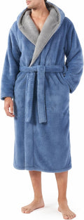 Mens Soft Fleece Plush Robe Full Length with Hood - Warm Lounger