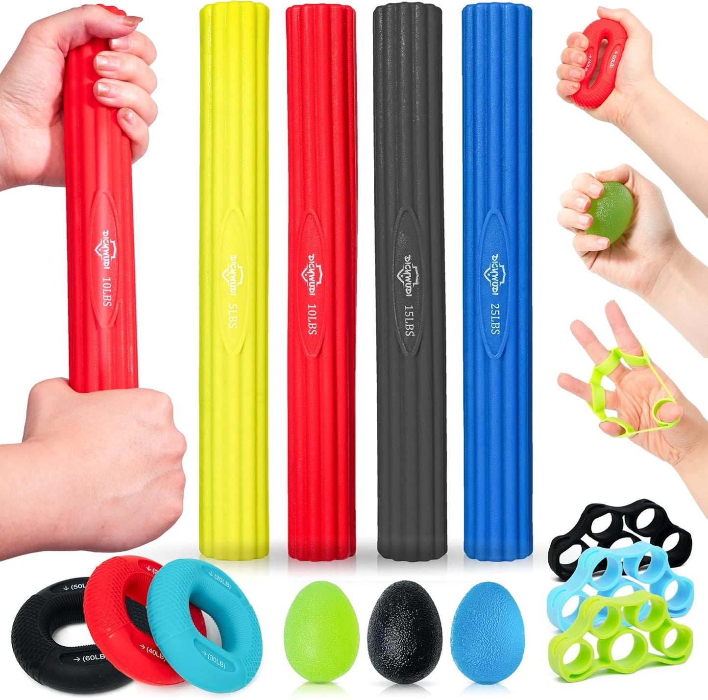 Flex Therapy Bar and Grip Strength Trainers Set for Pain Relief