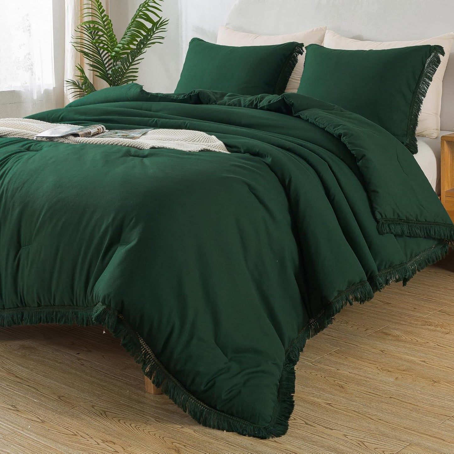 Andency Dark Emerald Green Comforter Set for King Size Beds