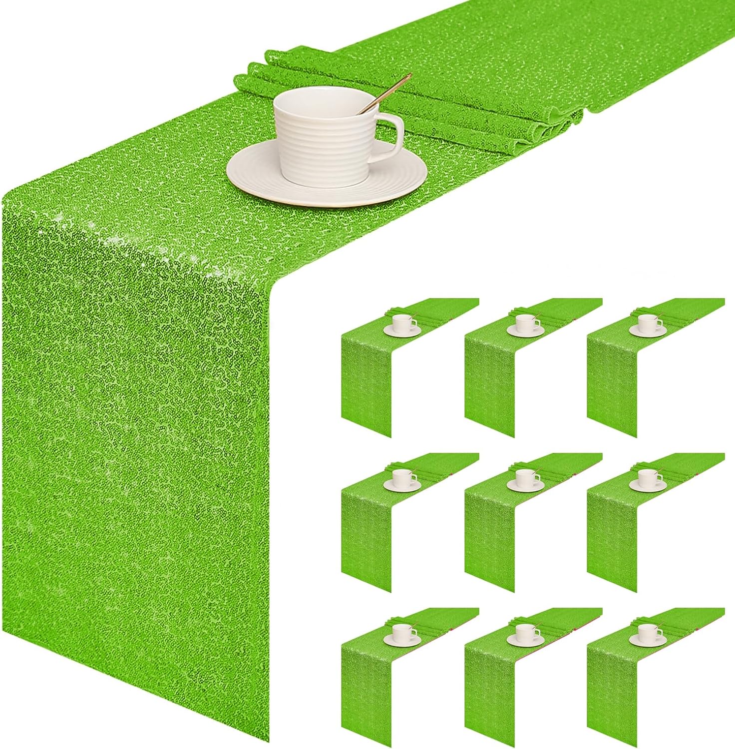 Glitter Apple Green Sequin Table Runner for Celebrations