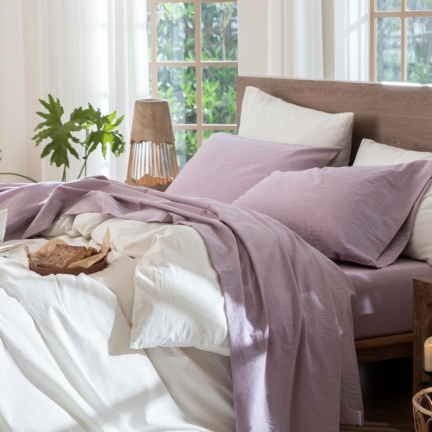 MooMee Bedding Sheet Set in Heathered Light Purple for Full Size