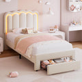 Twin Upholstered LED Bed Frame with Storage for Kids and Girls