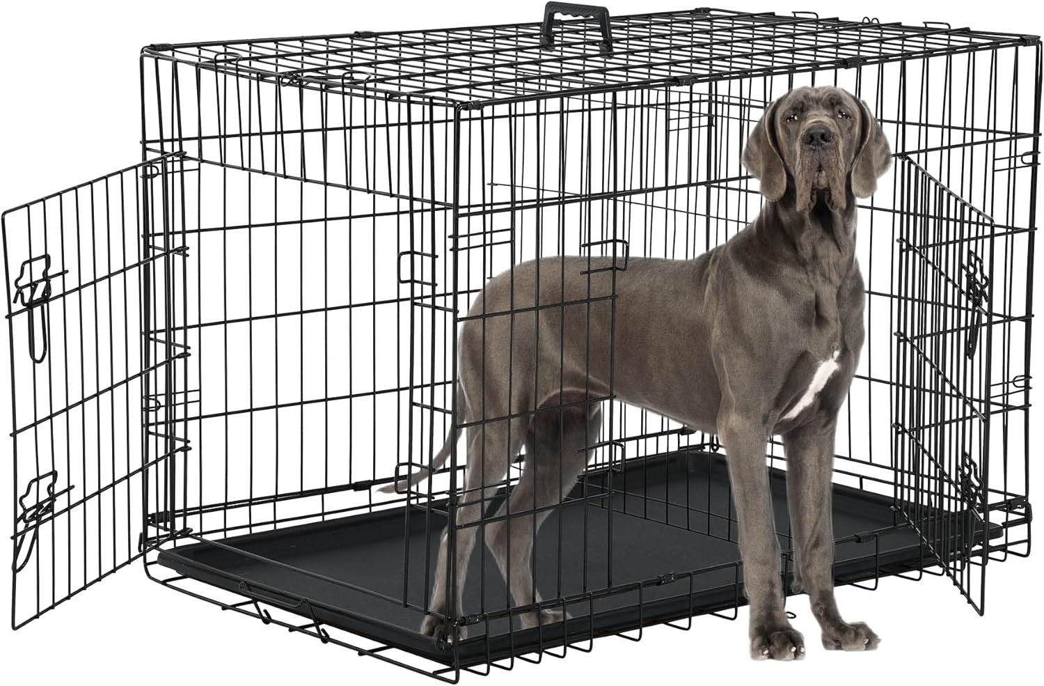 48in Foldable Metal Wire Dog Crate with Double Doors for Comfort