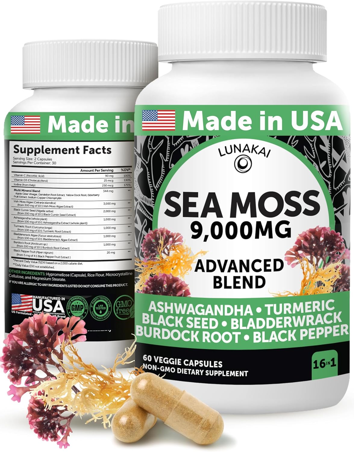 Irish Sea Moss Capsules with Black Seed Oil for Wellness