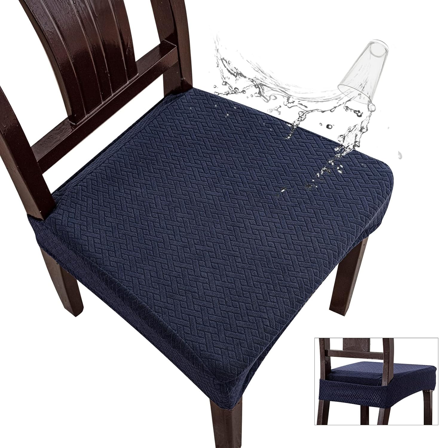 Genina Waterproof Dining Chair Covers Set of 6 in Navy Blue