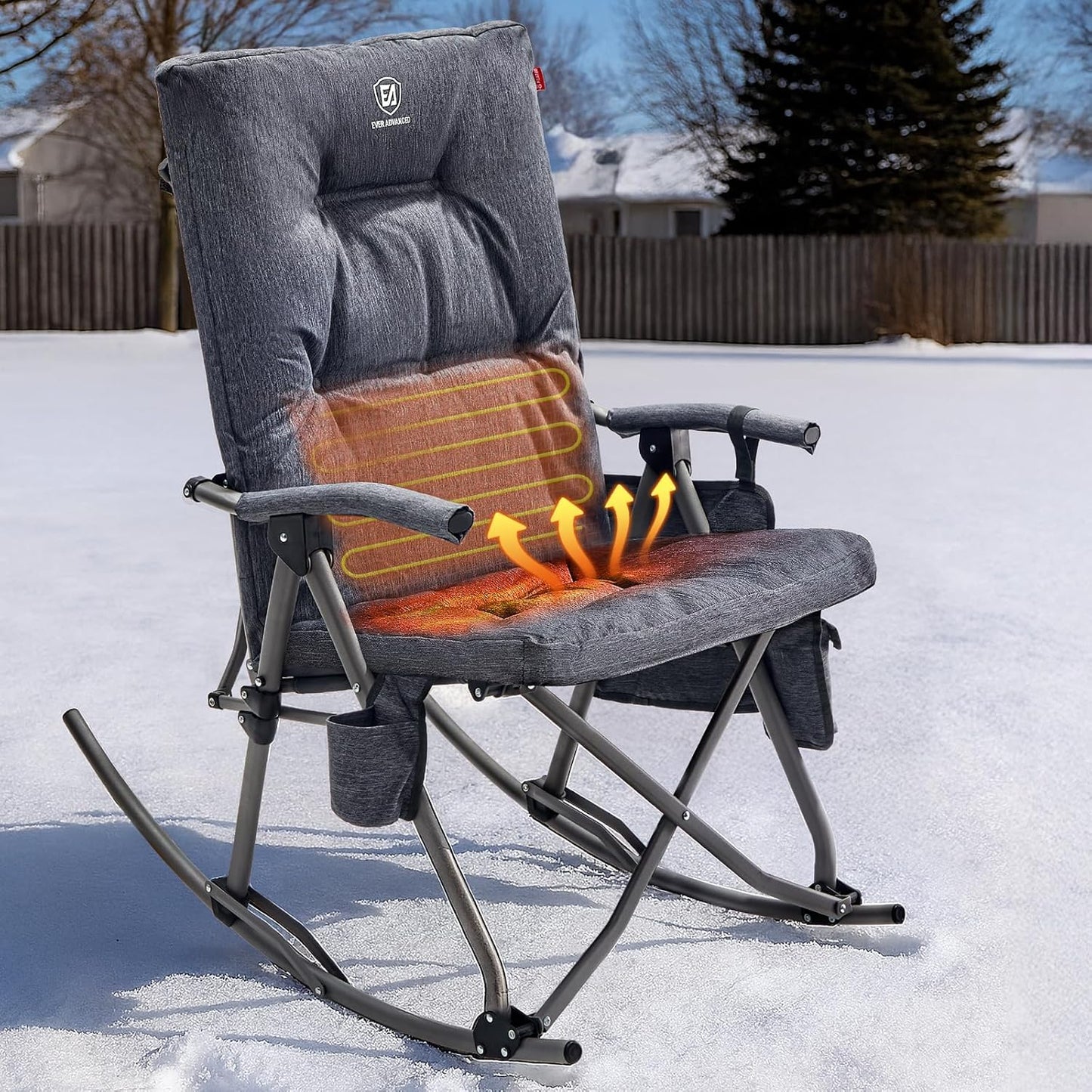 Heated Oversized Folding Rocking Camping Chair for Comfort