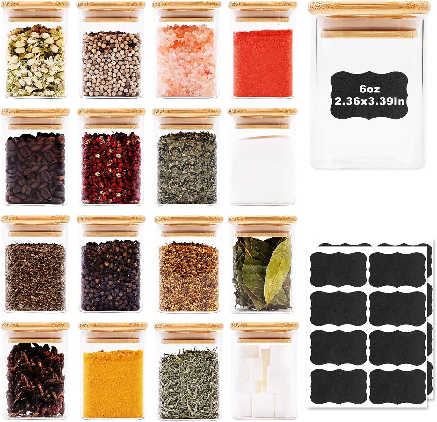 Glass Food Storage Jars Square 6oz for Kitchen Organization