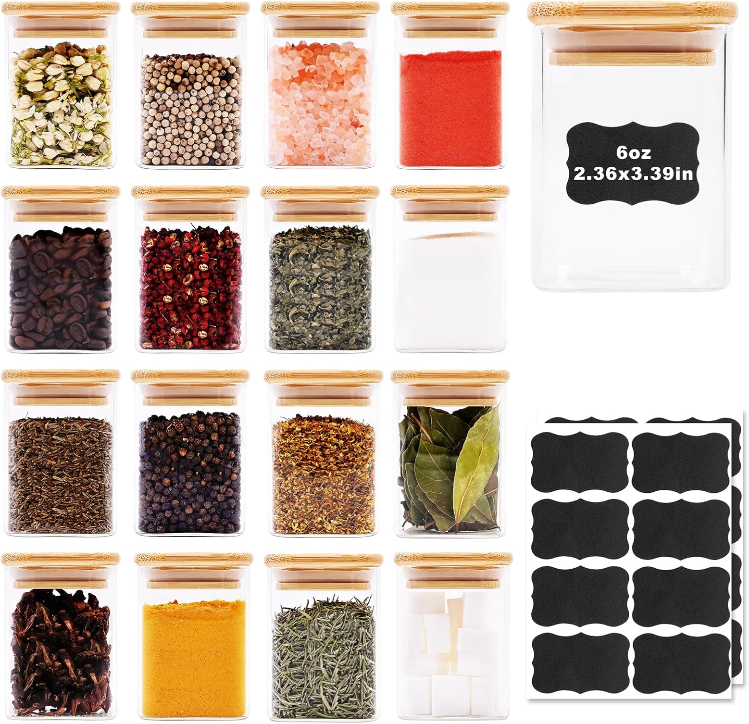 Glass Food Storage Jars Square 6oz for Kitchen Organization
