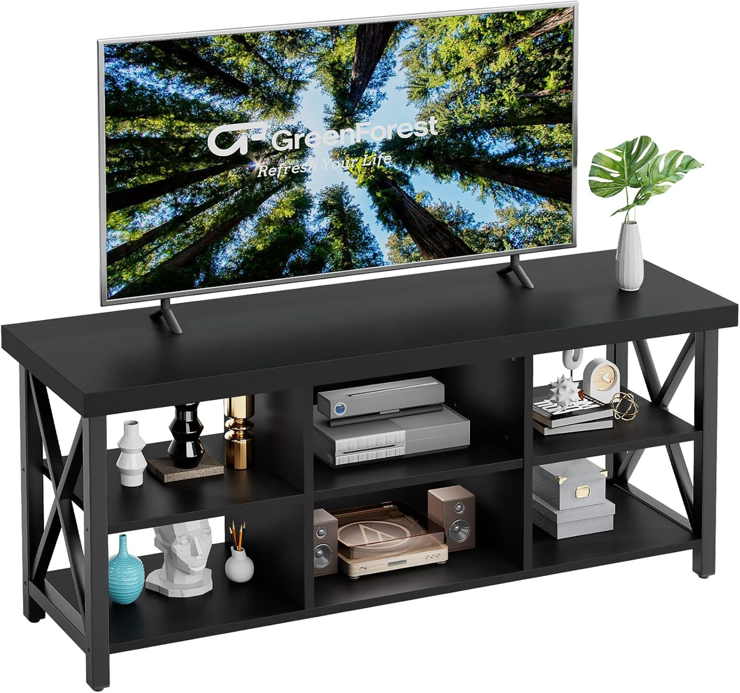 Farmhouse TV Stand for 65 TV, 6 Storage, Industrial Style
