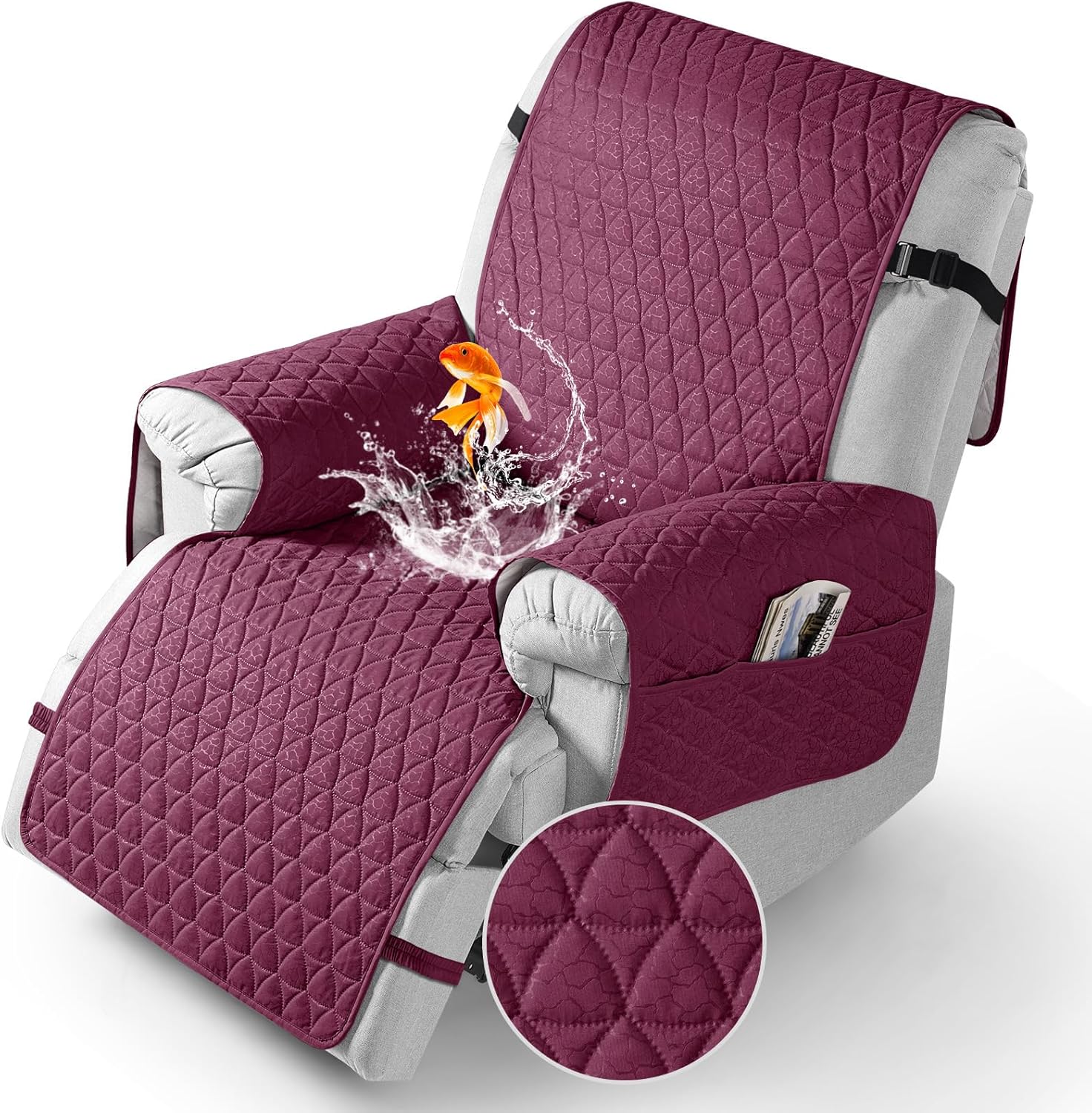 TAOCOCO Waterproof Recliner Cover with Anti-Slip Design and Pockets