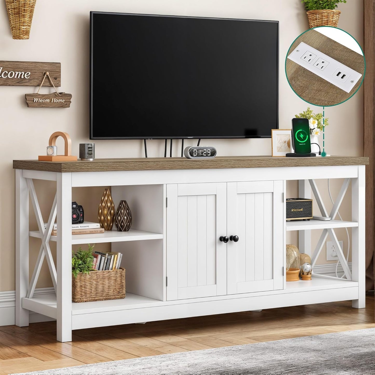 YITAHOME 65 TV Stand with Power Outlet & Rustic Design
