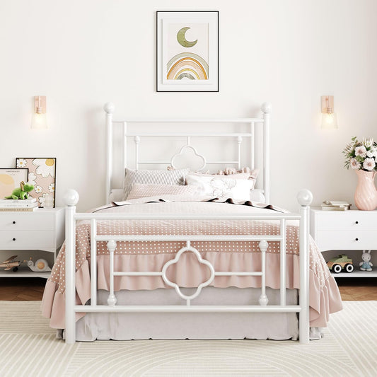 Sturdy Twin Size Metal Platform Bed Frame with Vintage Design
