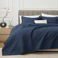 EXQ Home Quilt Set Full Queen Size Navy - Lightweight Modern Coverlet