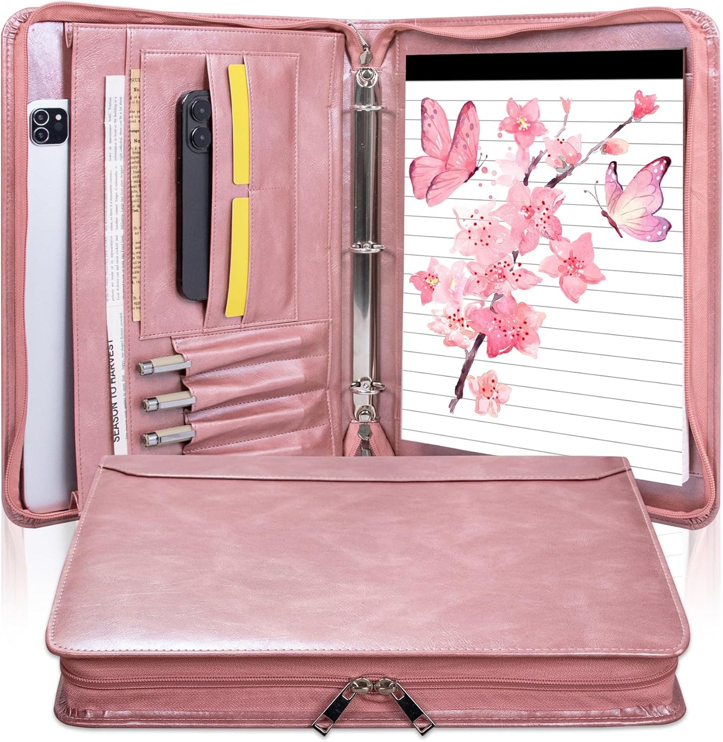 Rose Gold Padfolio for Women - Stylish Vegan Leather Organizer