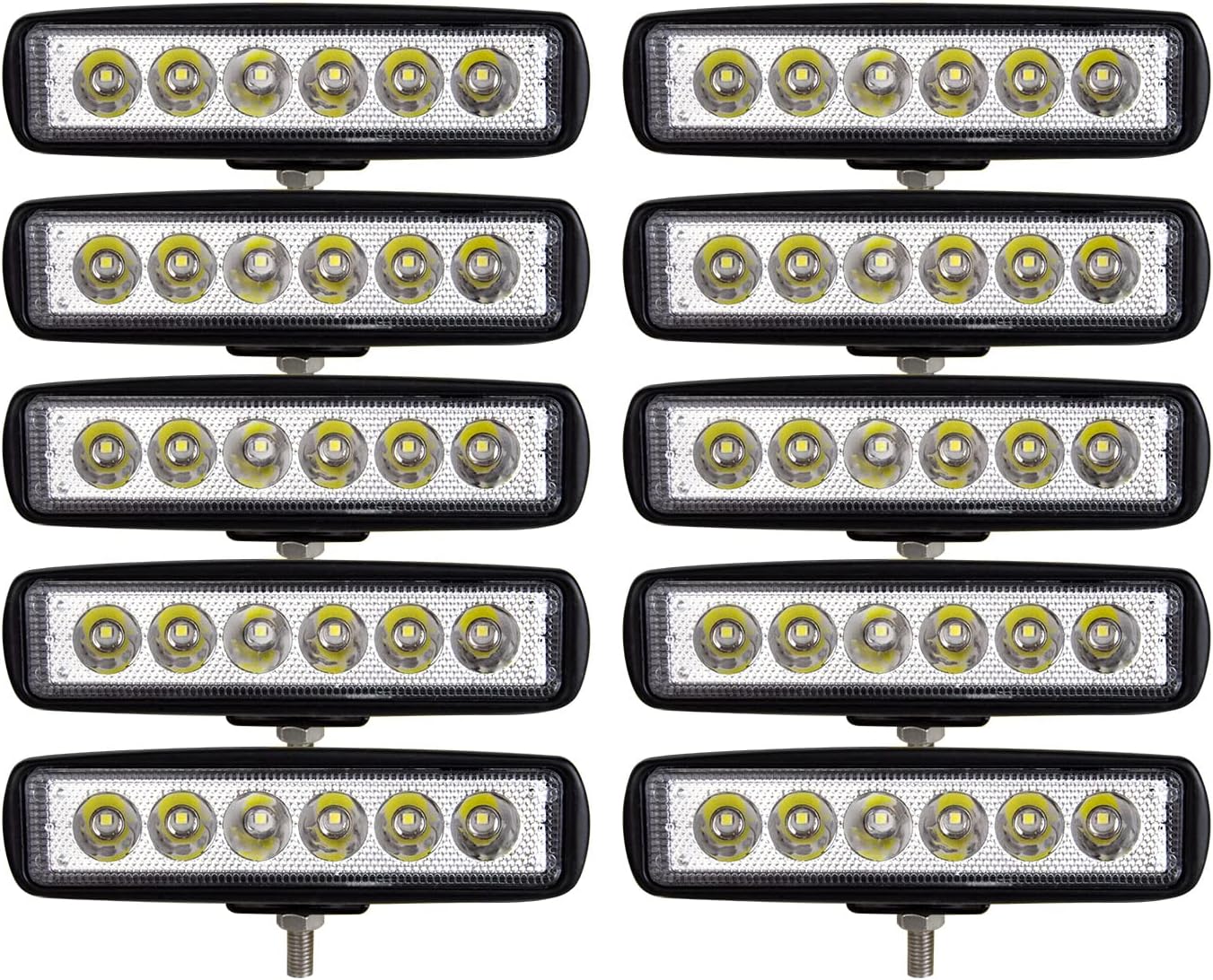 10pcs 18W 6 Inch LED Work Light Bar for Offroad Vehicles