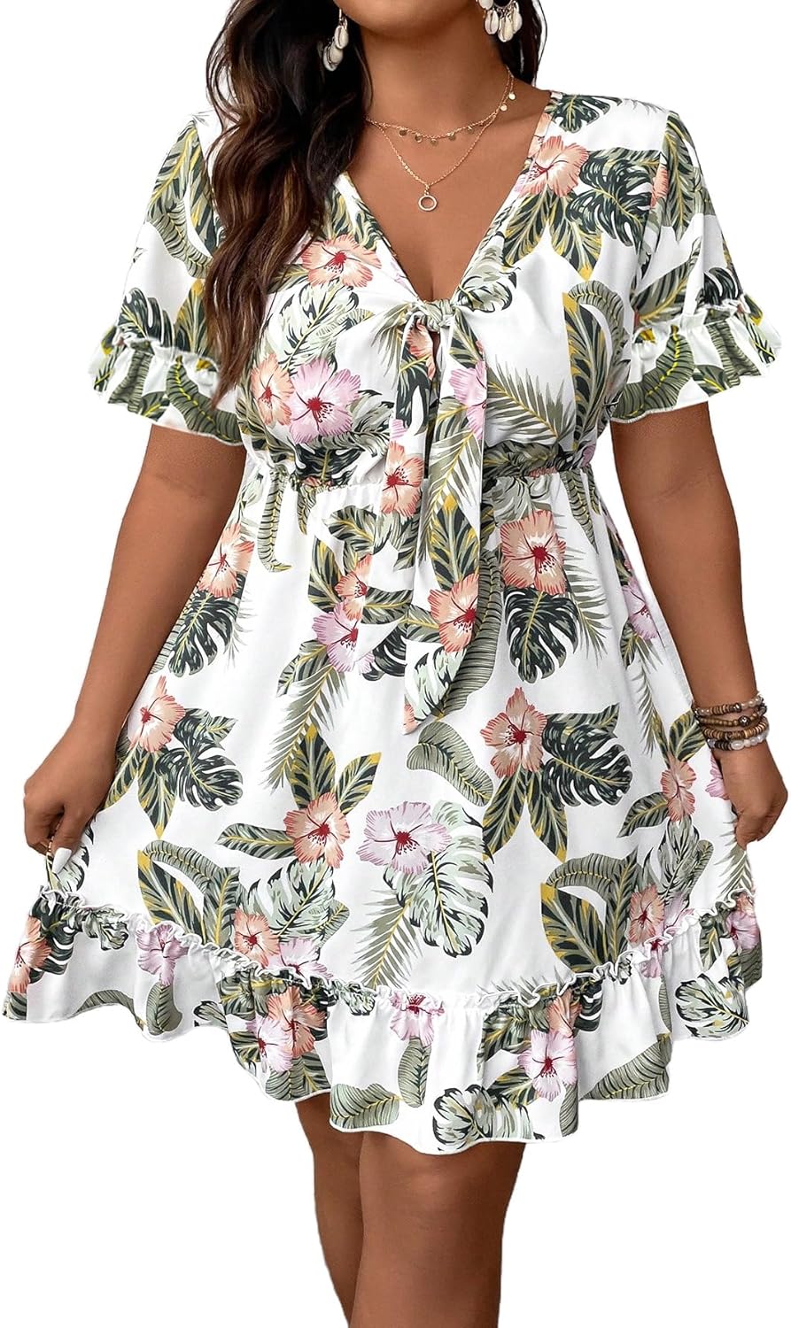 Floerns Women's Plus Size A Line Short Dress for Summer Fun