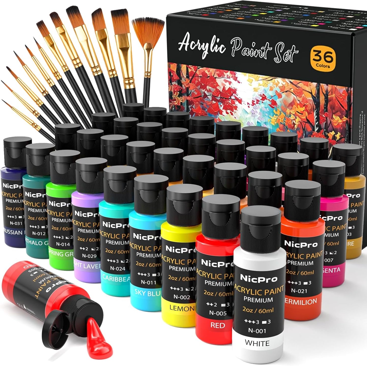 Nicpro 36 Colors Acrylic Paint Set for All Skill Levels