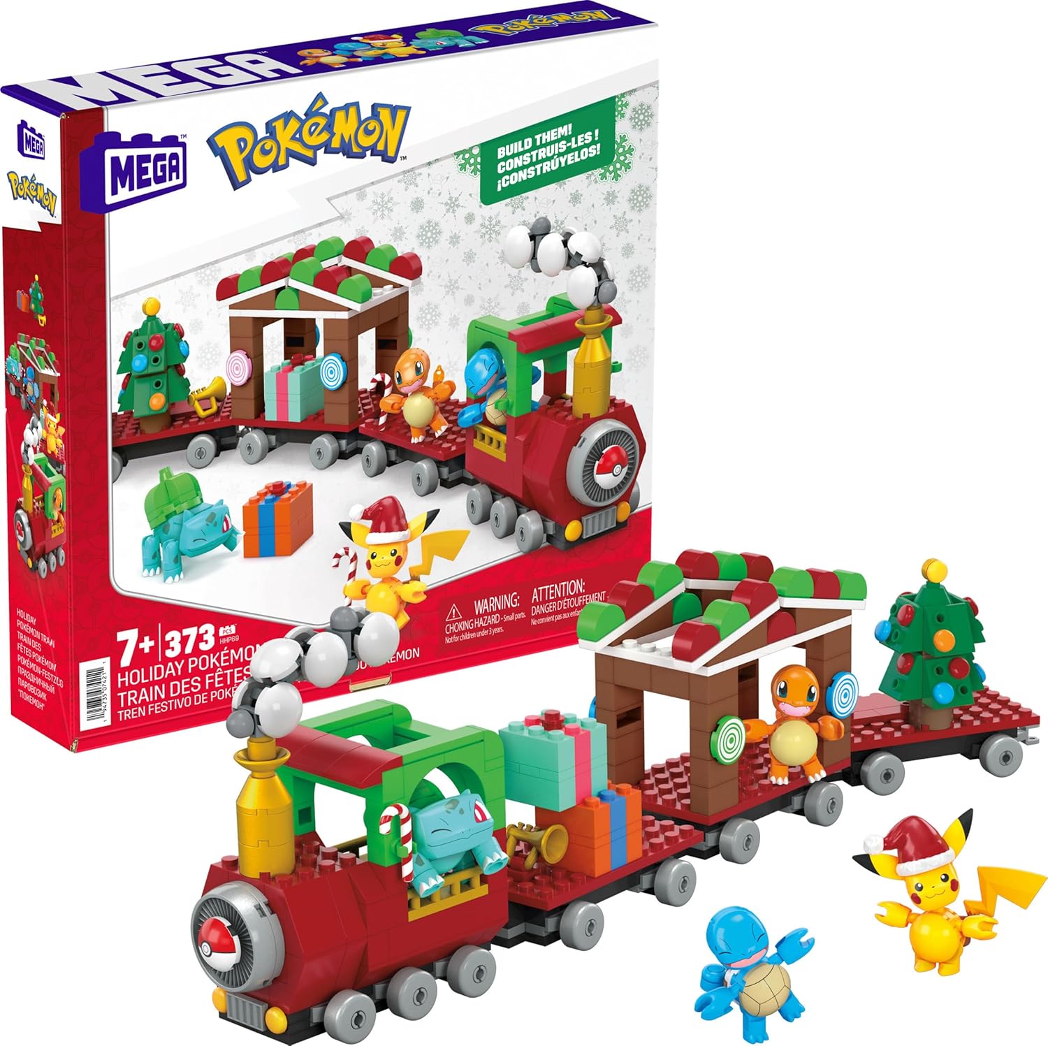 MEGA Pokemon Building Toys Set Holiday Train with 373 Pieces