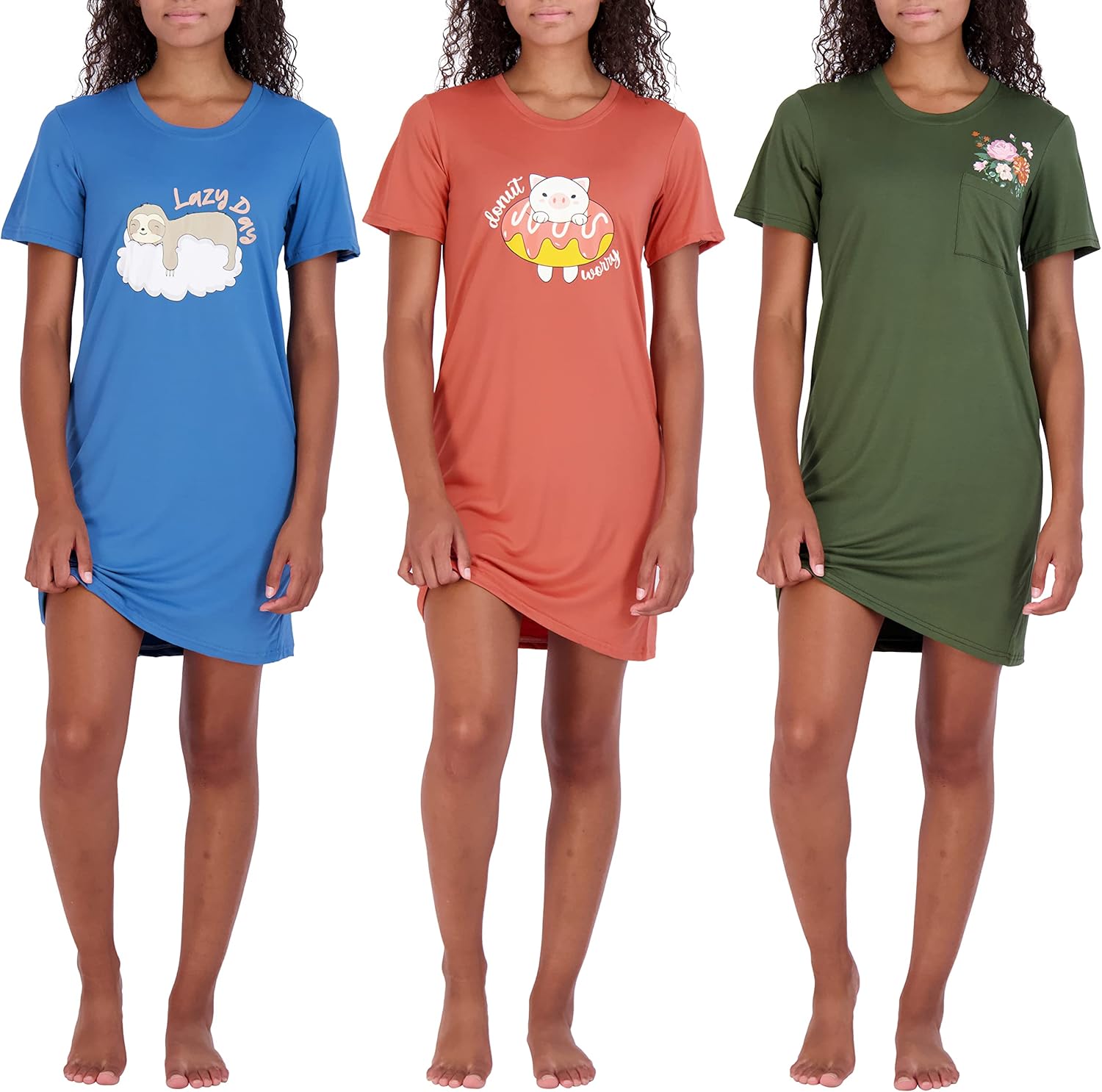 Women's Printed Nightshirt 3 Pack: Ultra-Soft Nightgown Set