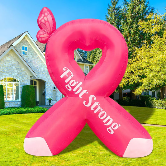 7FT Breast Cancer Awareness Inflatable Pink Ribbon with Lights
