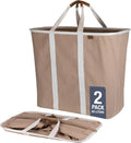 CleverMade Collapsible Laundry Caddy LUXE Mocha 2-Pack - Space Saving