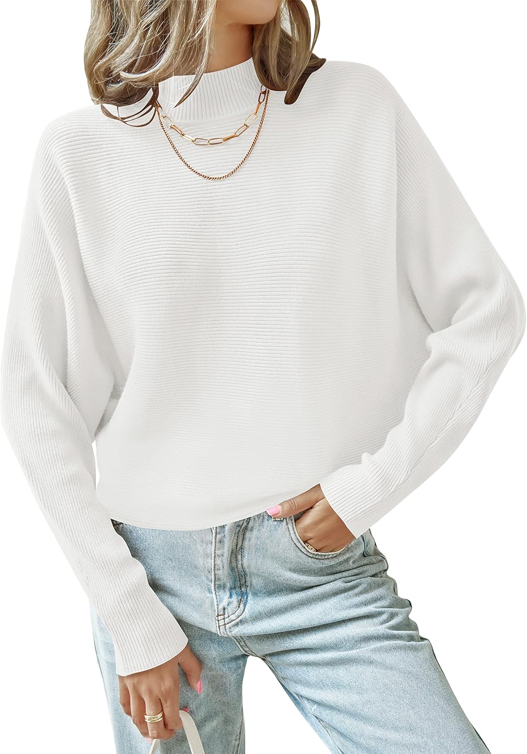 ZESICA Women's Turtleneck Batwing Long Sleeve Sweater Top