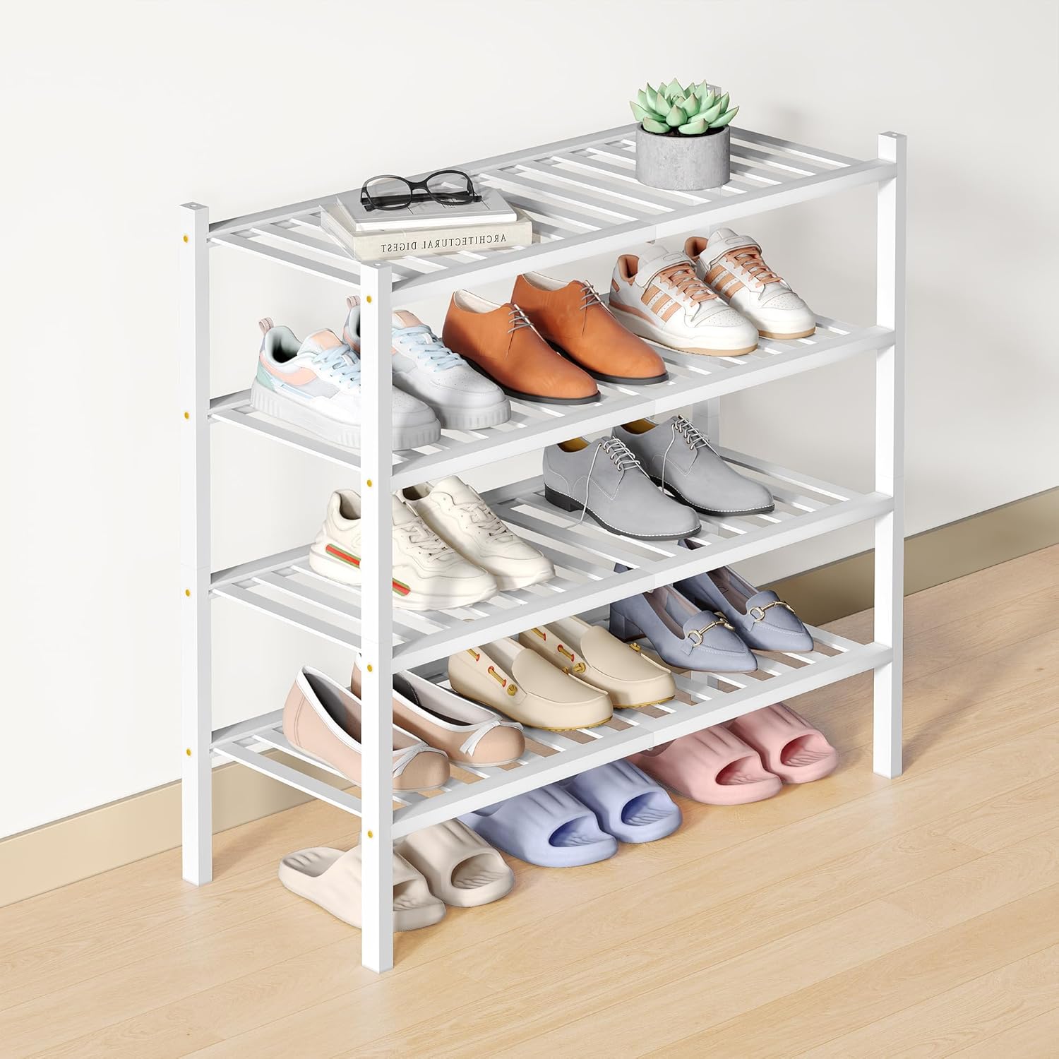 Smiry Bamboo Shoe Rack for Closet - 4 Tier Wooden Organizer