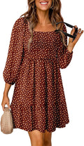 Fall Dresses for Women Boho Floral Square Neck Smocked Mini Dress