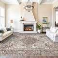 Washable 9x12 Large Area Rug - Vintage Brown Medallion, Machine