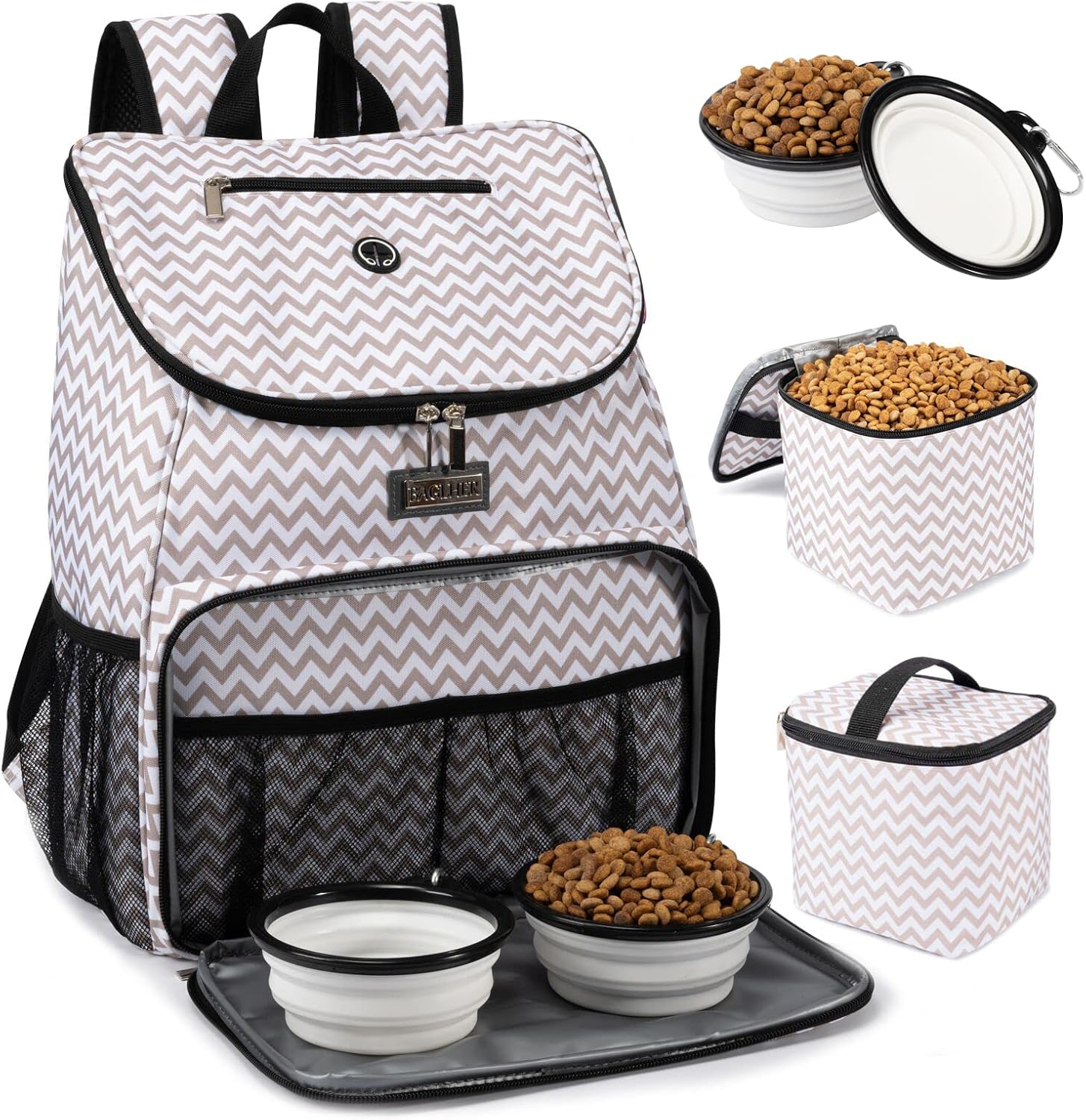 Dog Travel Backpack with Collapsible Bowls and Food Baskets