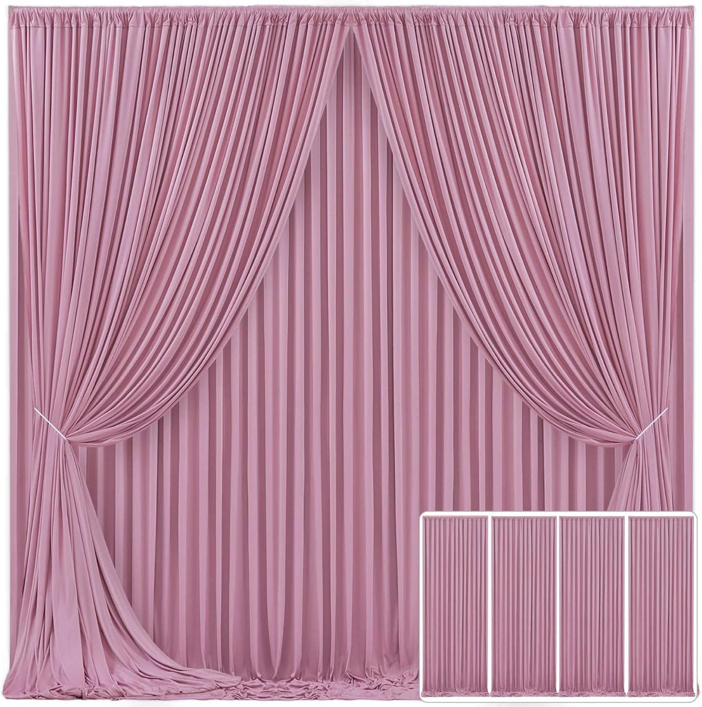 4 Panels Dusty Pink Backdrop Curtain for Parties and Weddings
