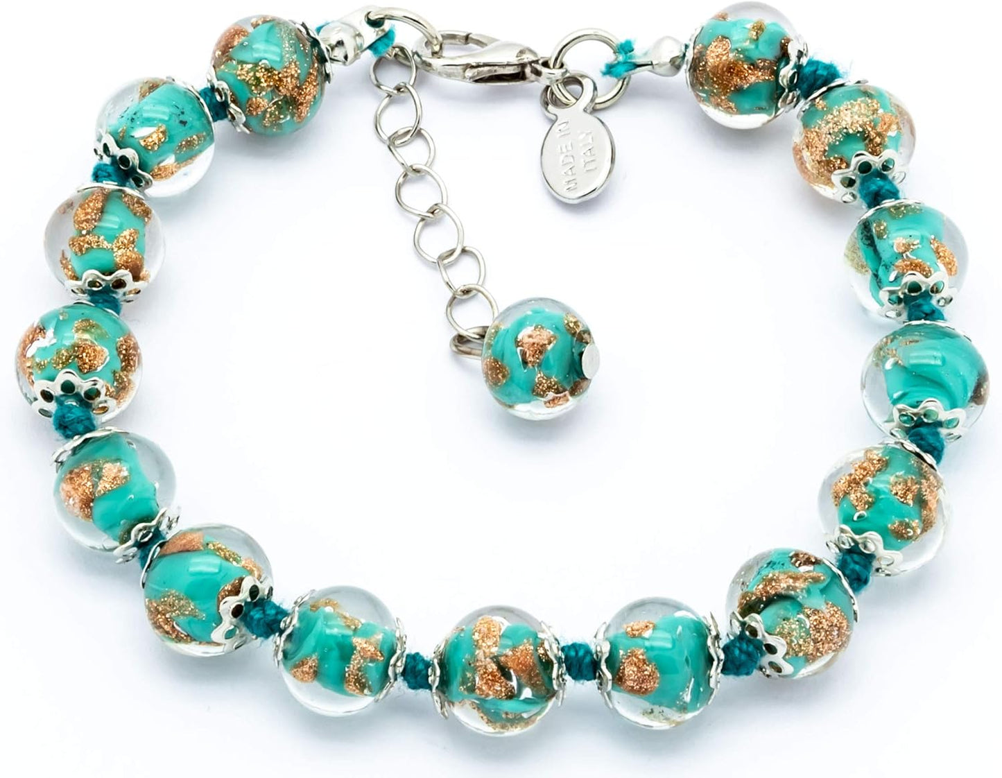 Authentic Murano Glass Bracelet with Aventurine Beads Handmade