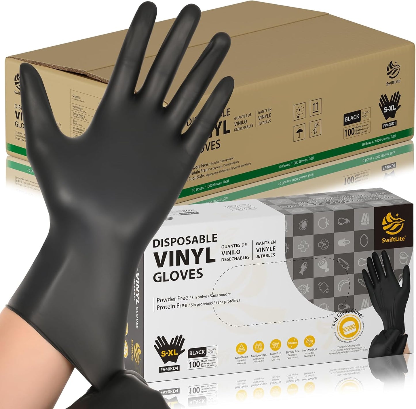 Black Vinyl Gloves for Food Prep and Cleaning - Latex Free
