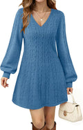 Womens V Neck Long Sleeve Cable Knit Fall Dresses Elegant Babydoll