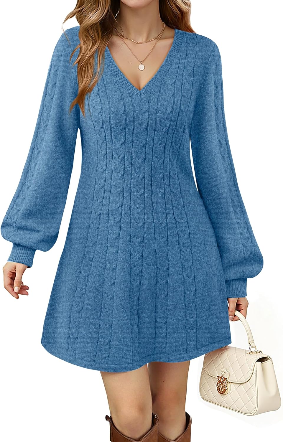 Womens V Neck Long Sleeve Cable Knit Dress for Every Occasion