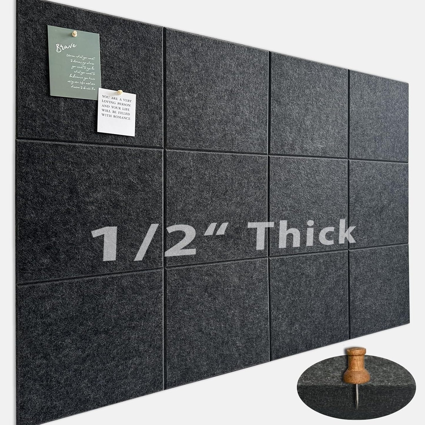 Large Cork Board for Office Wall Decor - 12 Pack Felt Tiles