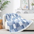 Snuggle Sac Checkered Blanket Blue Throw Blanket 60x80 in - Cozy