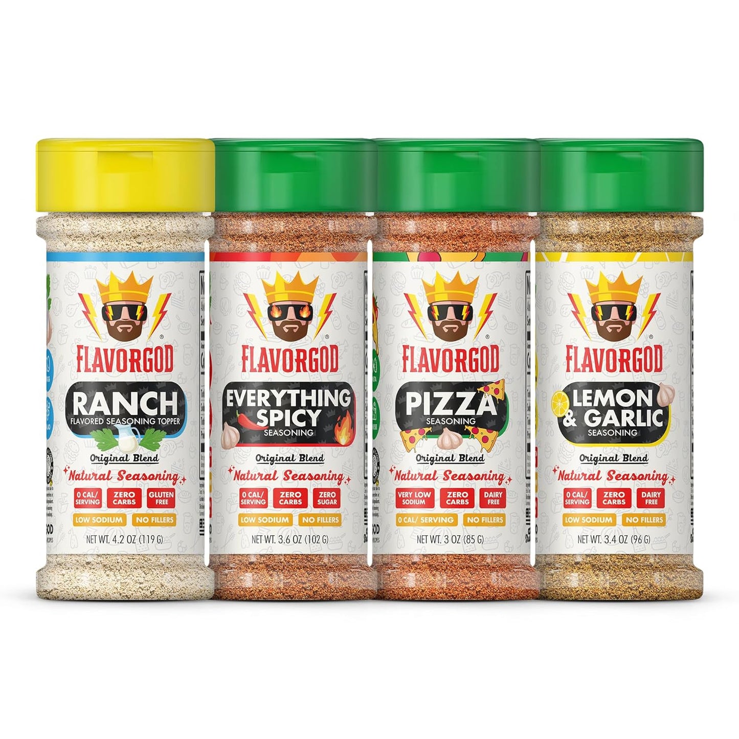 Flavor God Popcorn Combo Pack of 4 - Spicy, Pizza, Ranch & More