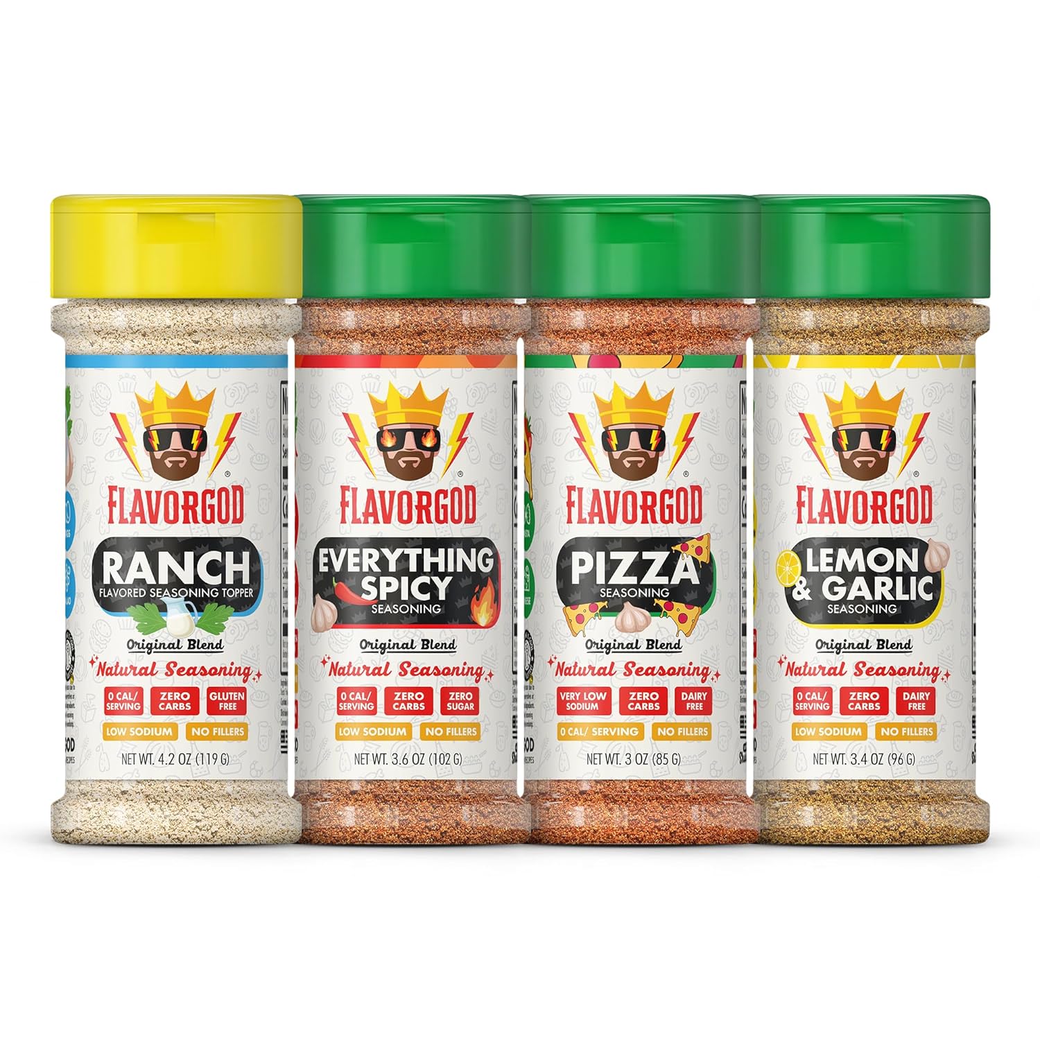 Flavor God Popcorn Combo Pack of 4 - Spicy, Pizza, Ranch & More