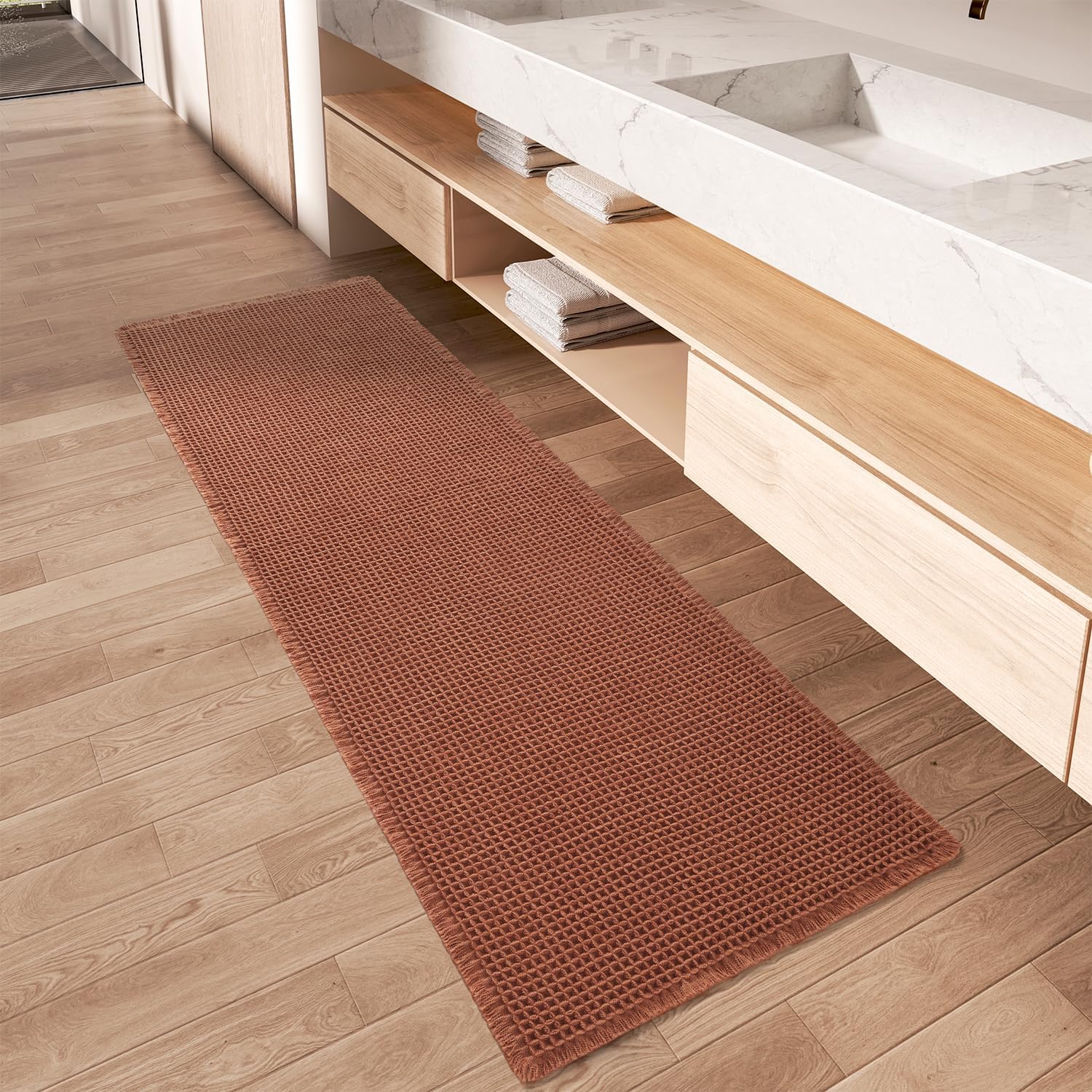 Upgraded Waffle Runner Rug for Bathroom by AMOAMI - 17in x 48in