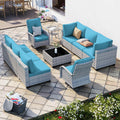 10-Piece Patio Furniture Set with Swivel Chairs - Lake Blue