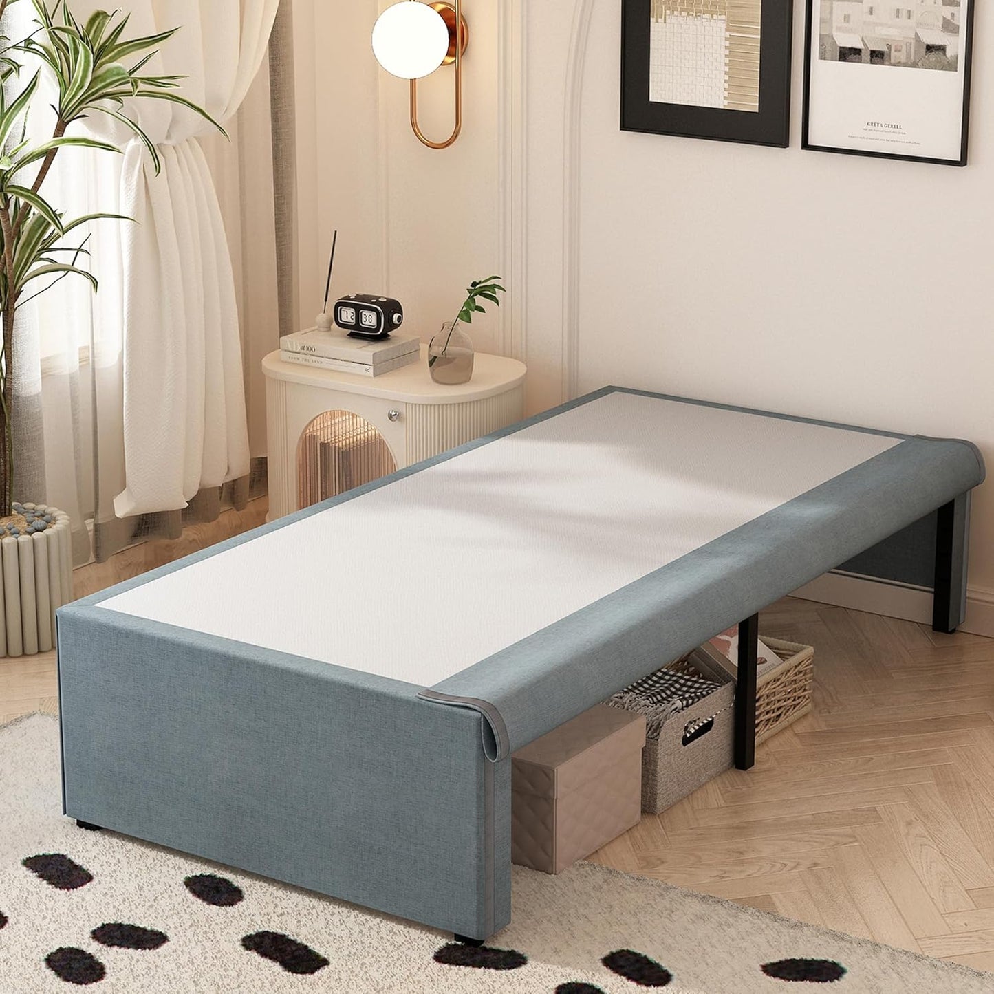 Twin Bed Frames with Fabric Cover for Heavy Duty Support
