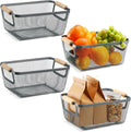 4 Metal Wire Baskets Featuring Wooden Handles for Organizing Home
