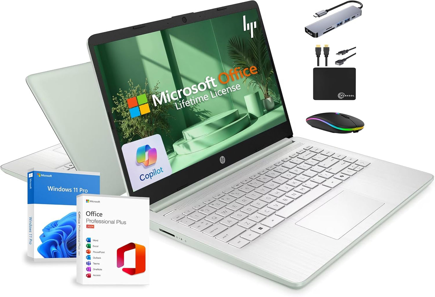 HP 14 Laptop with Lifetime MS Office and Quad-Core Intel CPU