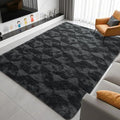 5x7 Area Rug Dark Grey Geometric Pattern - Plush Machine Washable