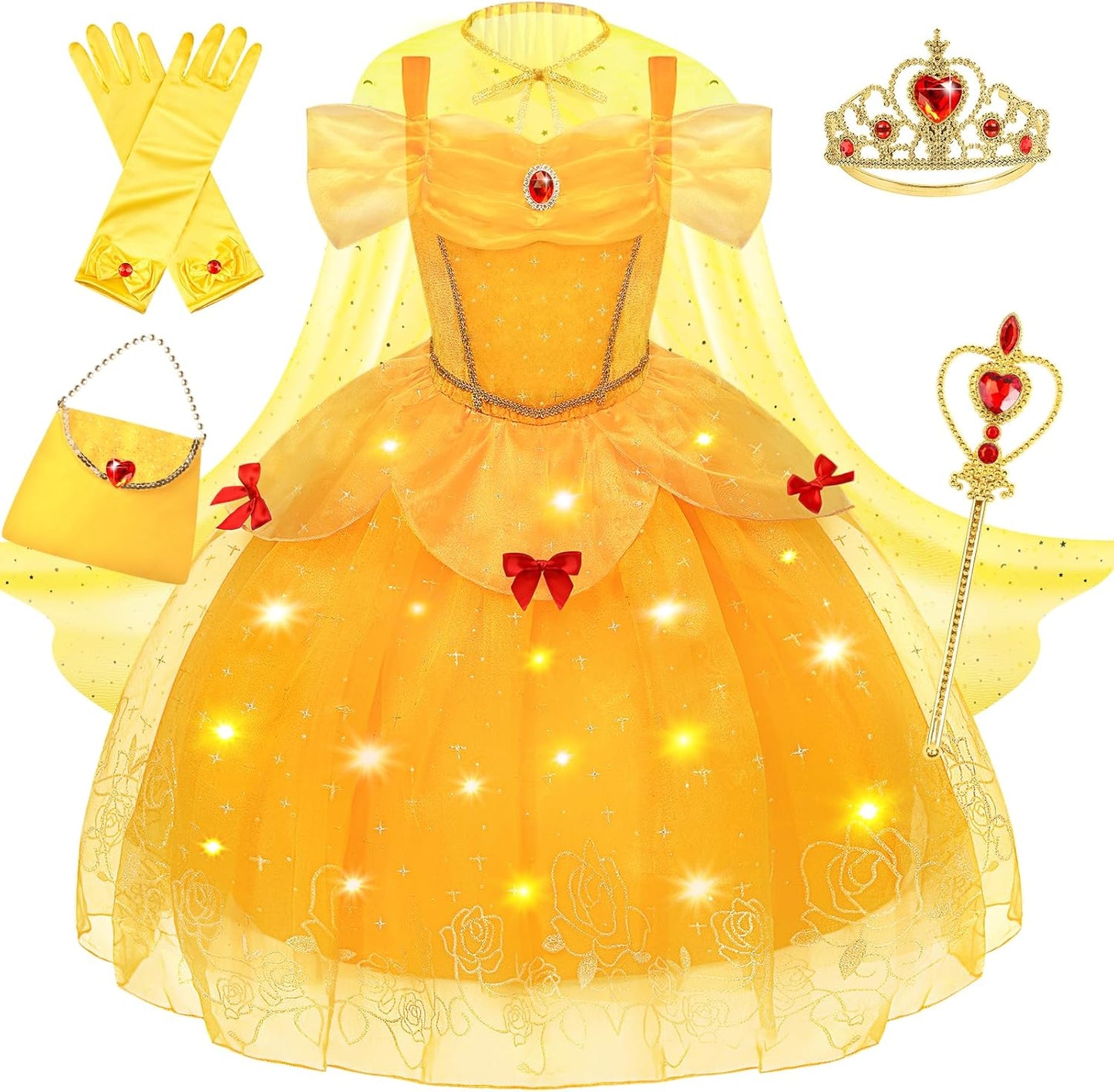 Light Up Princess Dress for Girls with Cape and Accessories