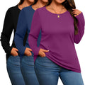 3 Pack Women's Plus Size Cotton Shirts Scoop Neck Long Sleeve our