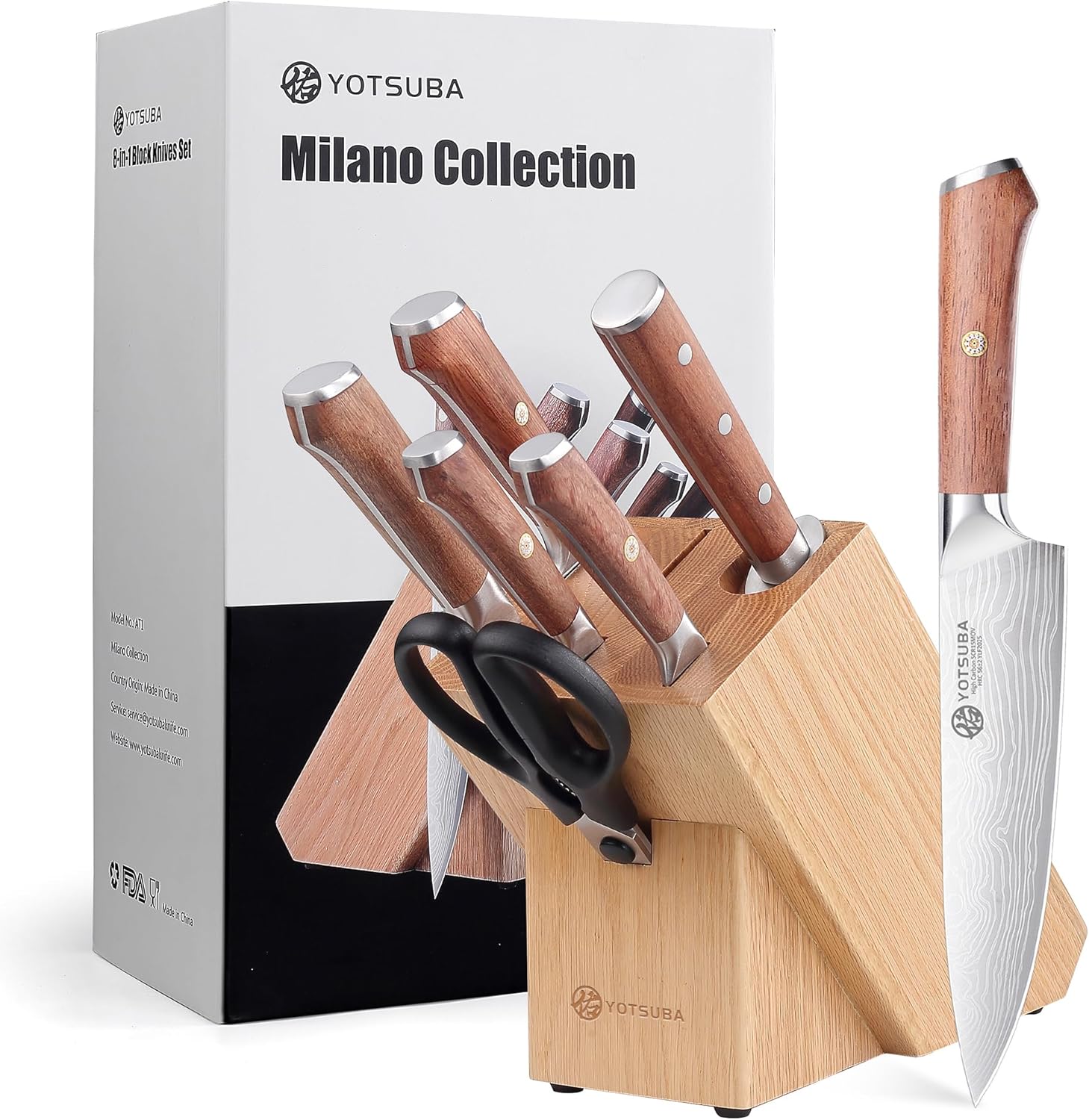 YOTSUBA Kitchen Knife Set with Block for Effortless Carving