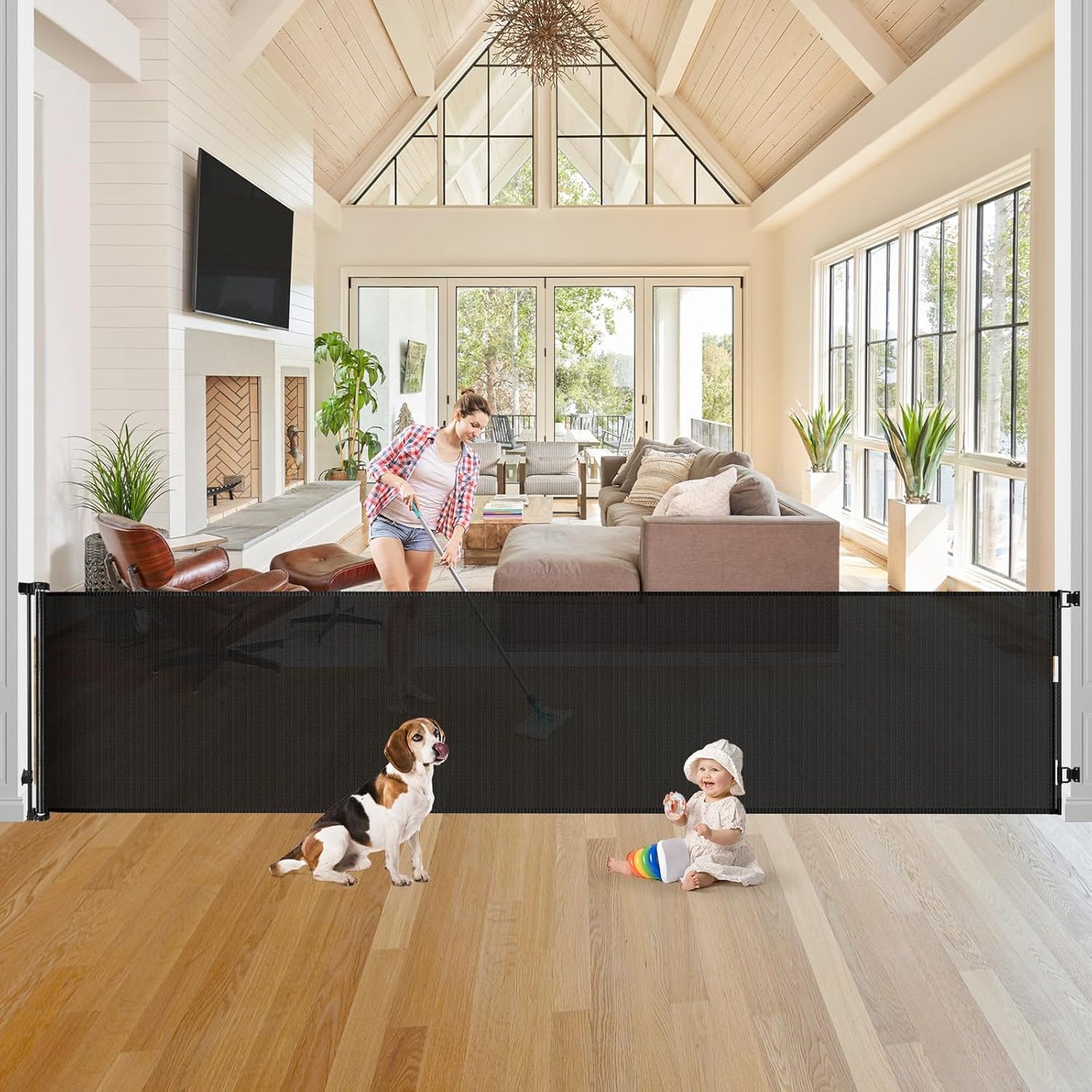 125 Inch Retractable Baby Gates for Large Openings and Pets